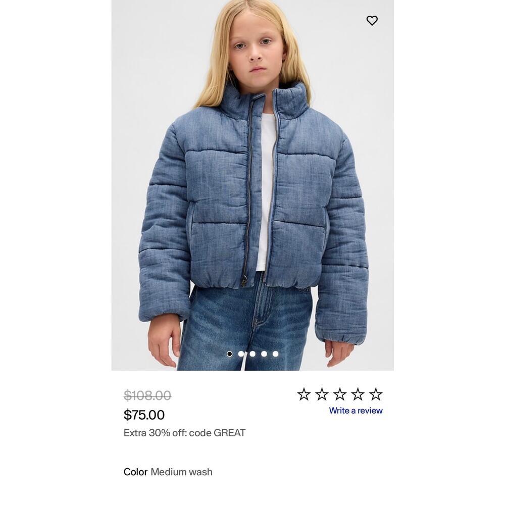 Gap Kids Denim Puffer Jacket / Medium
